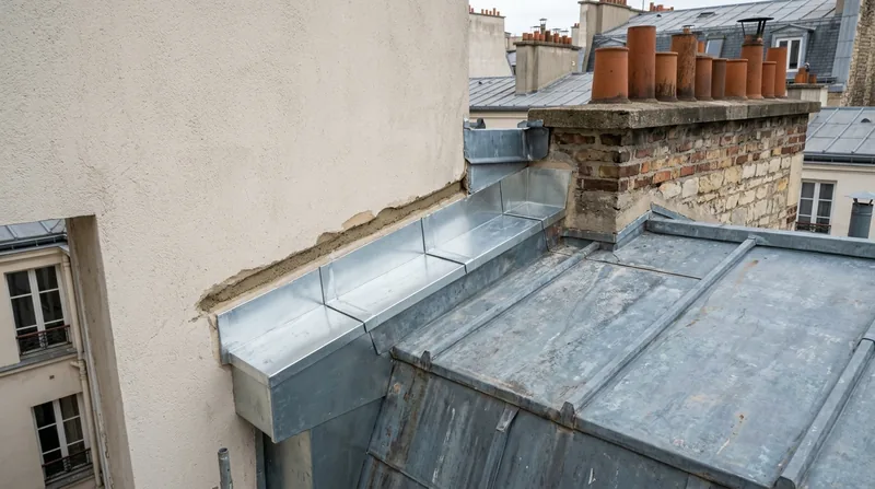 Solin zinc contre mur et cheminée, fourniture et pose Paris